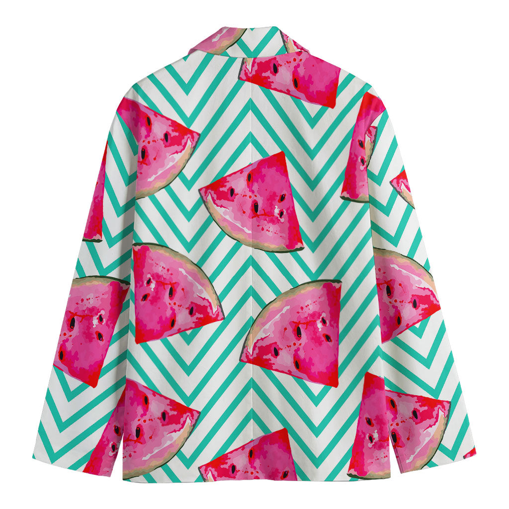 Teal Chevron Watermelon Pattern Print Men's Cotton Blazer