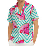 Teal Chevron Watermelon Pattern Print Men's Deep V-Neck Shirt