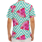 Teal Chevron Watermelon Pattern Print Men's Deep V-Neck Shirt