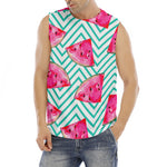 Teal Chevron Watermelon Pattern Print Men's Fitness Tank Top