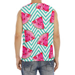 Teal Chevron Watermelon Pattern Print Men's Fitness Tank Top
