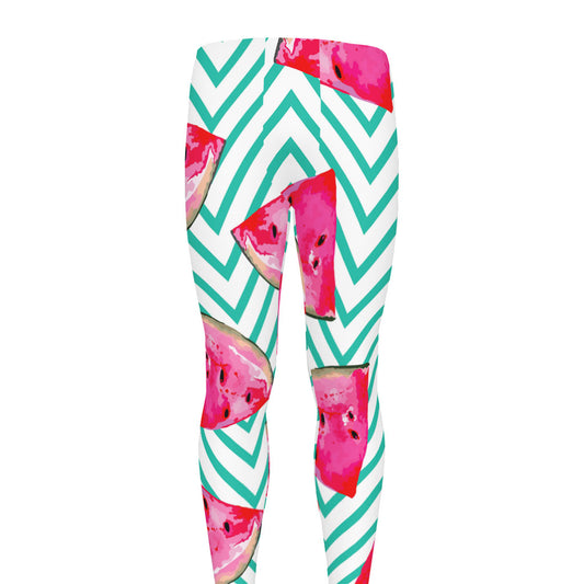 Teal Chevron Watermelon Pattern Print Men's leggings