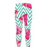 Teal Chevron Watermelon Pattern Print Men's leggings