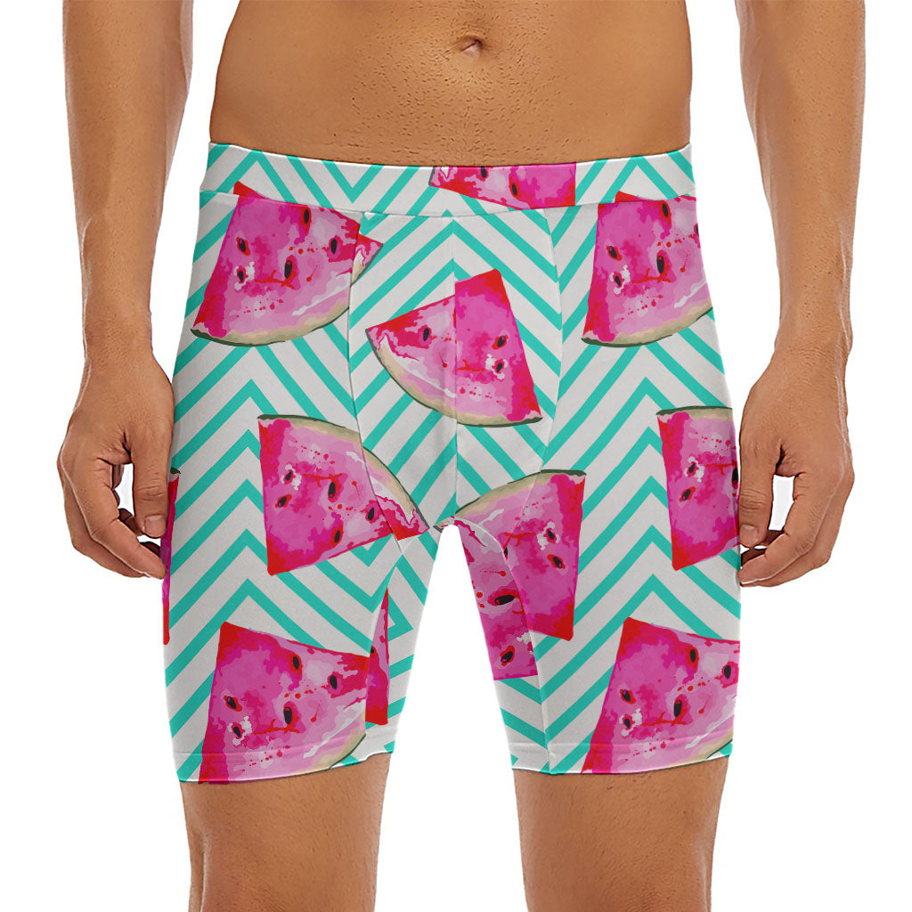 Teal Chevron Watermelon Pattern Print Men's Long Boxer Briefs