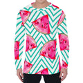 Teal Chevron Watermelon Pattern Print Men's Long Sleeve T-Shirt