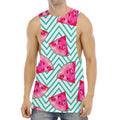 Teal Chevron Watermelon Pattern Print Men's Muscle Tank Top