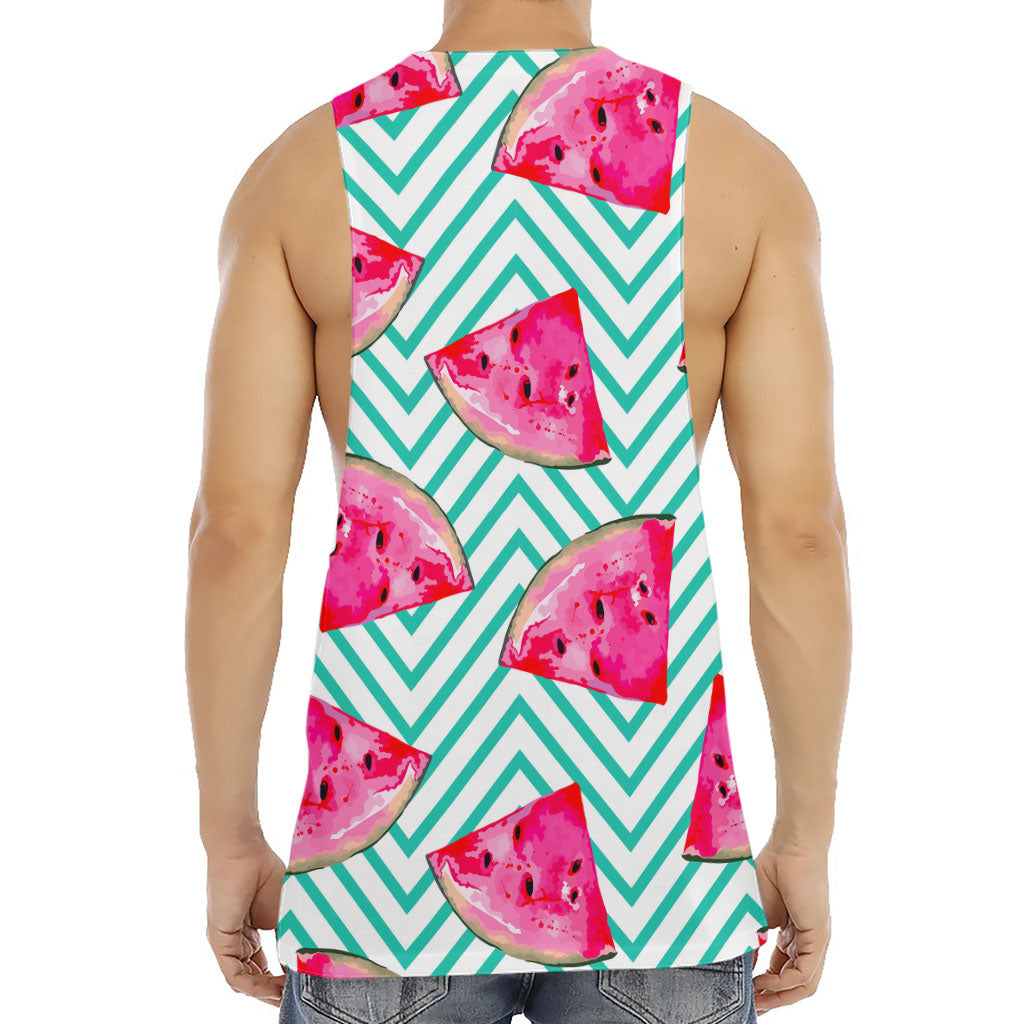 Teal Chevron Watermelon Pattern Print Men's Muscle Tank Top
