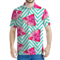 Teal Chevron Watermelon Pattern Print Men's Polo Shirt