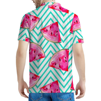 Teal Chevron Watermelon Pattern Print Men's Polo Shirt
