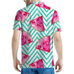 Teal Chevron Watermelon Pattern Print Men's Polo Shirt