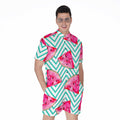 Teal Chevron Watermelon Pattern Print Men's Romper