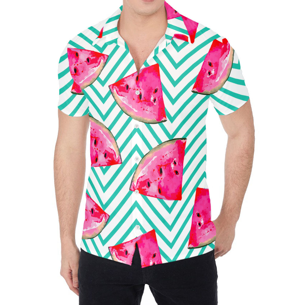 Teal Chevron Watermelon Pattern Print Men's Shirt