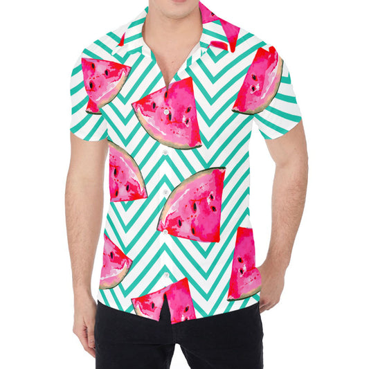 Teal Chevron Watermelon Pattern Print Men's Shirt