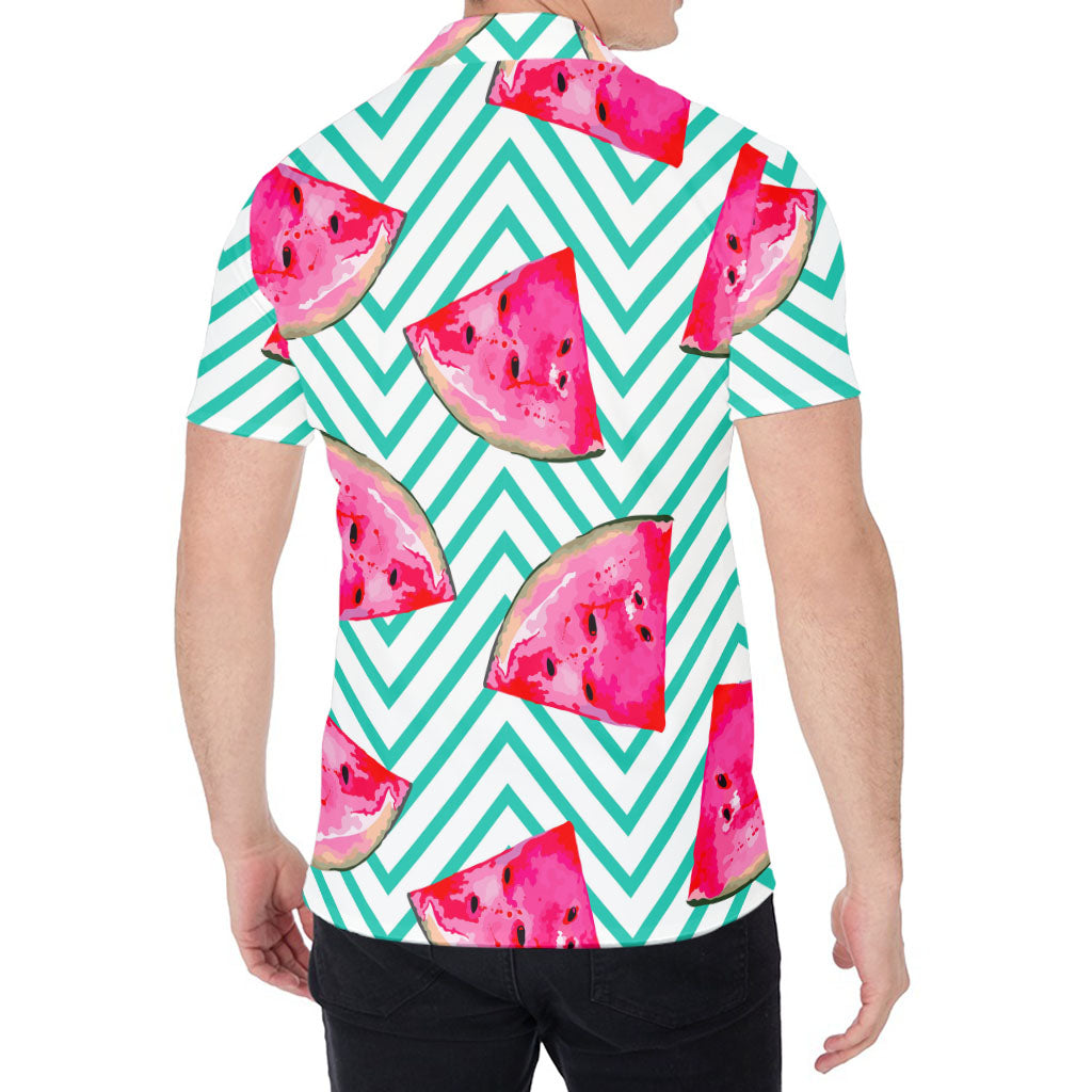 Teal Chevron Watermelon Pattern Print Men's Shirt