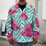 Teal Chevron Watermelon Pattern Print Men's Shirt Jacket
