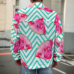 Teal Chevron Watermelon Pattern Print Men's Shirt Jacket