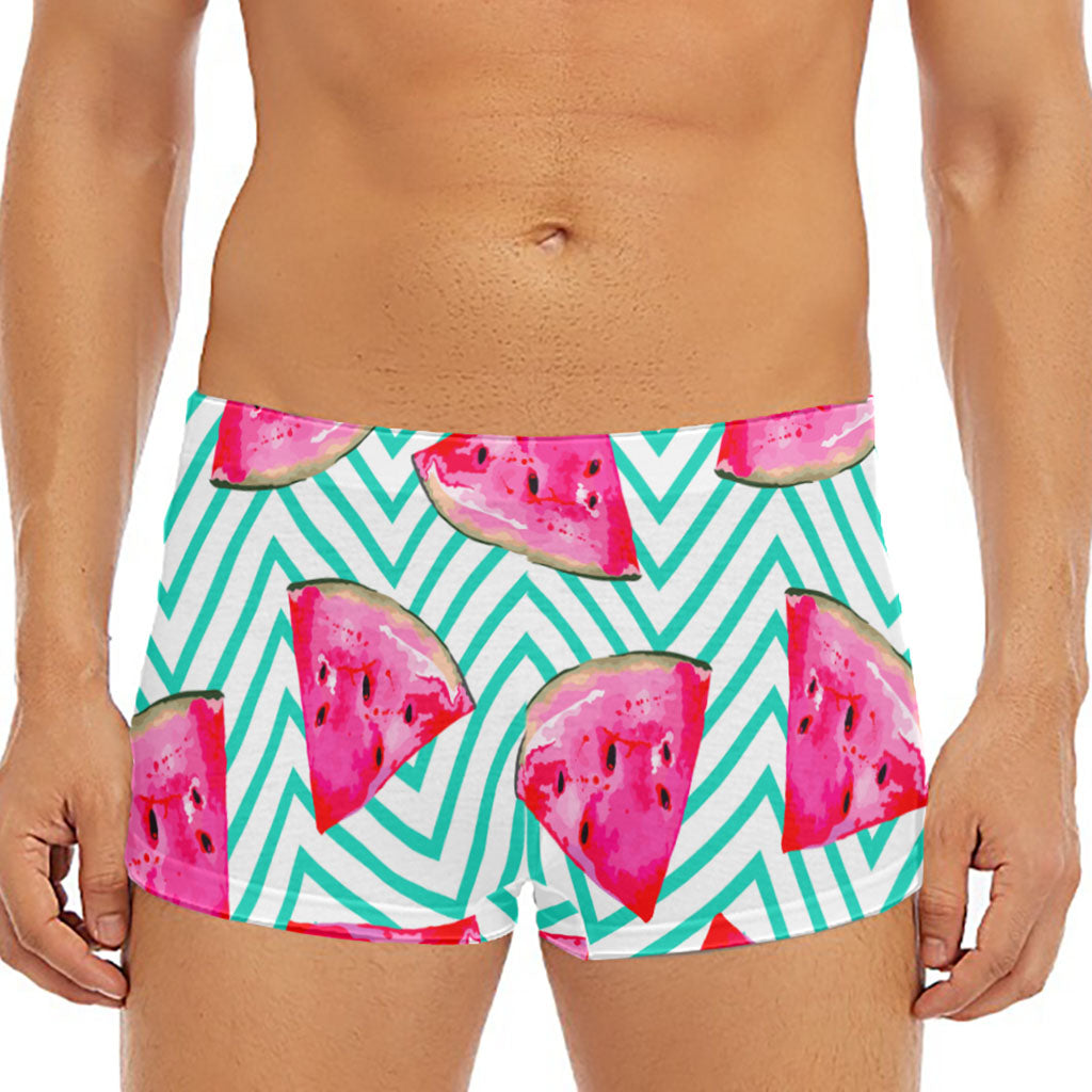 Teal Chevron Watermelon Pattern Print Men's Short Boxer Briefs