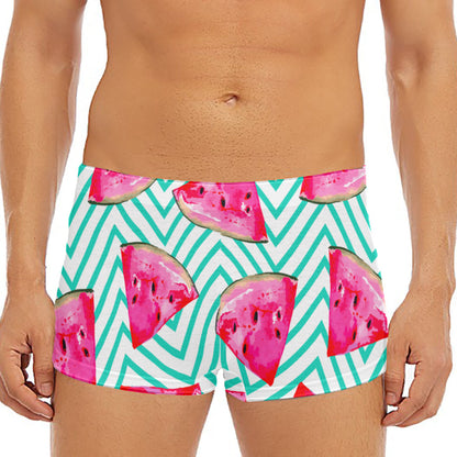 Teal Chevron Watermelon Pattern Print Men's Short Boxer Briefs