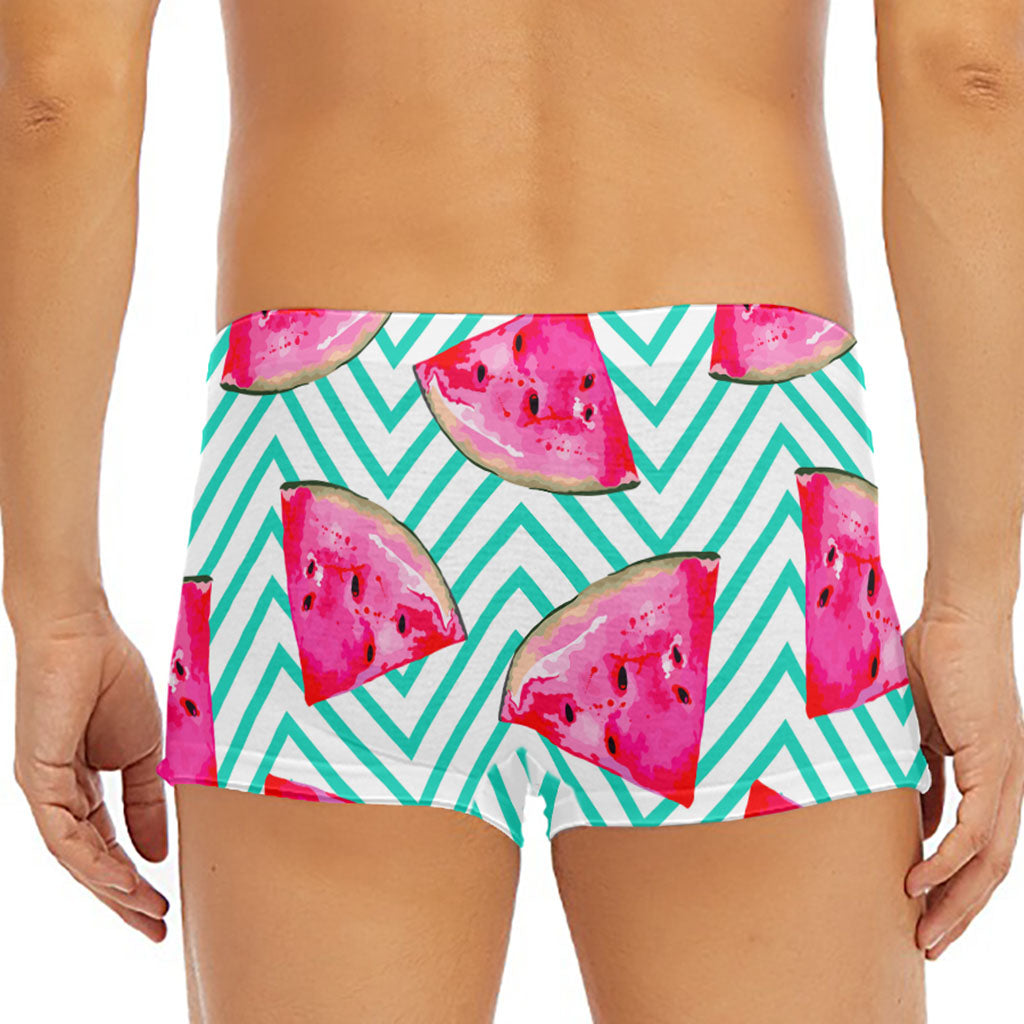 Teal Chevron Watermelon Pattern Print Men's Short Boxer Briefs