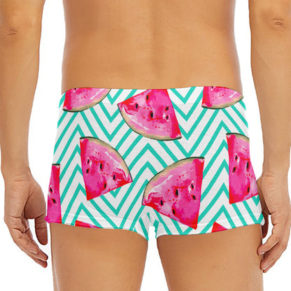 Teal Chevron Watermelon Pattern Print Men's Short Boxer Briefs