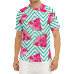 Teal Chevron Watermelon Pattern Print Men's Short Sleeve Rash Guard