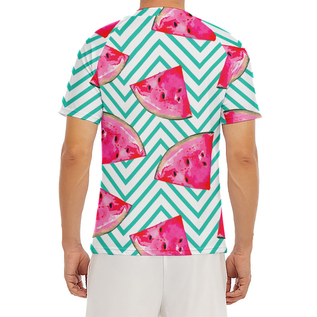 Teal Chevron Watermelon Pattern Print Men's Short Sleeve Rash Guard