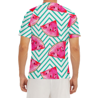 Teal Chevron Watermelon Pattern Print Men's Short Sleeve Rash Guard
