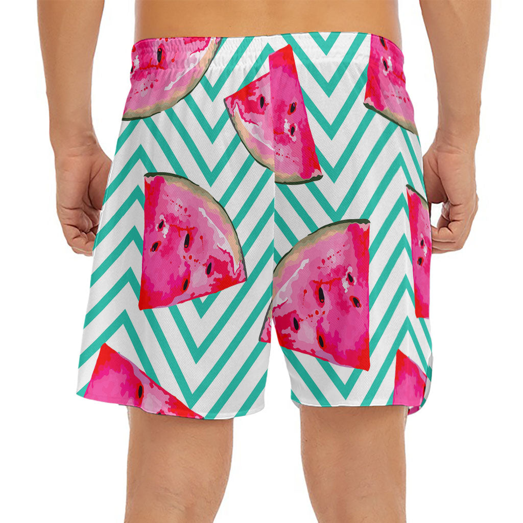 Teal Chevron Watermelon Pattern Print Men's Split Running Shorts