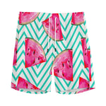 Teal Chevron Watermelon Pattern Print Men's Sports Shorts