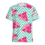 Teal Chevron Watermelon Pattern Print Men's Sports T-Shirt