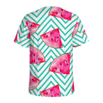 Teal Chevron Watermelon Pattern Print Men's Sports T-Shirt