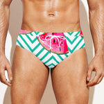 Teal Chevron Watermelon Pattern Print Men's Swim Briefs