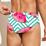Teal Chevron Watermelon Pattern Print Men's Swim Briefs