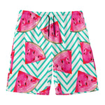 Teal Chevron Watermelon Pattern Print Men's Swim Trunks