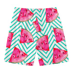 Teal Chevron Watermelon Pattern Print Men's Swim Trunks