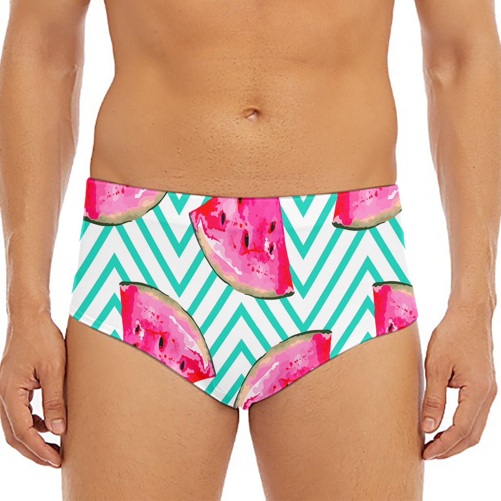 Teal Chevron Watermelon Pattern Print Men's Triangle Swim Briefs