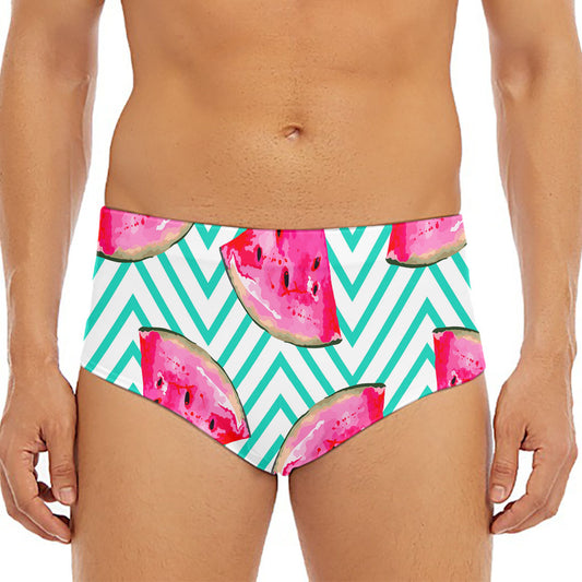 Teal Chevron Watermelon Pattern Print Men's Triangle Swim Briefs