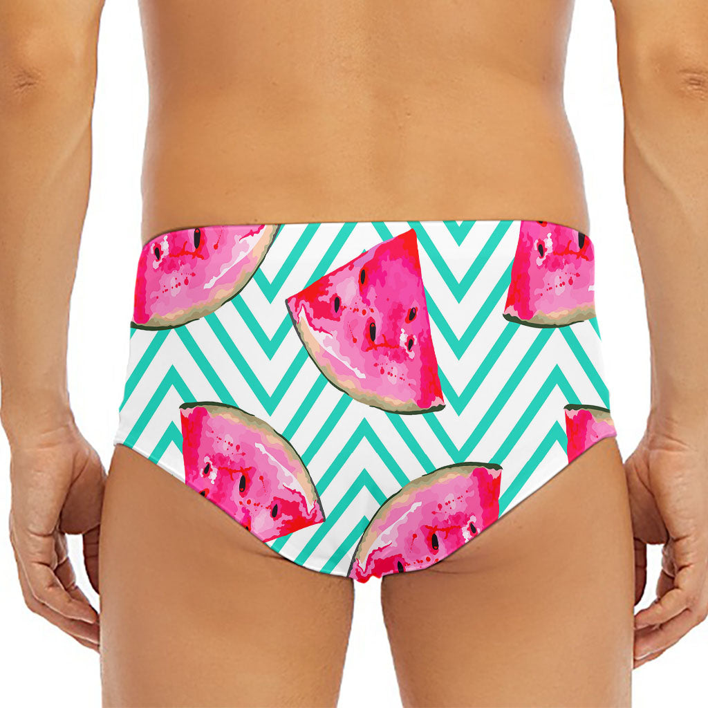 Teal Chevron Watermelon Pattern Print Men's Triangle Swim Briefs