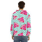 Teal Chevron Watermelon Pattern Print Men's Velvet Pullover Hoodie