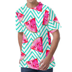 Teal Chevron Watermelon Pattern Print Men's Velvet T-Shirt