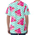 Teal Chevron Watermelon Pattern Print Men's Velvet T-Shirt