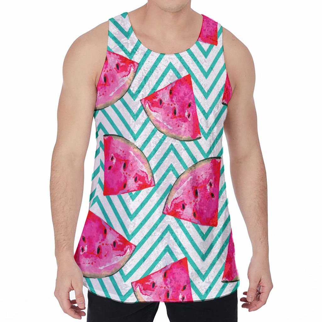 Teal Chevron Watermelon Pattern Print Men's Velvet Tank Top