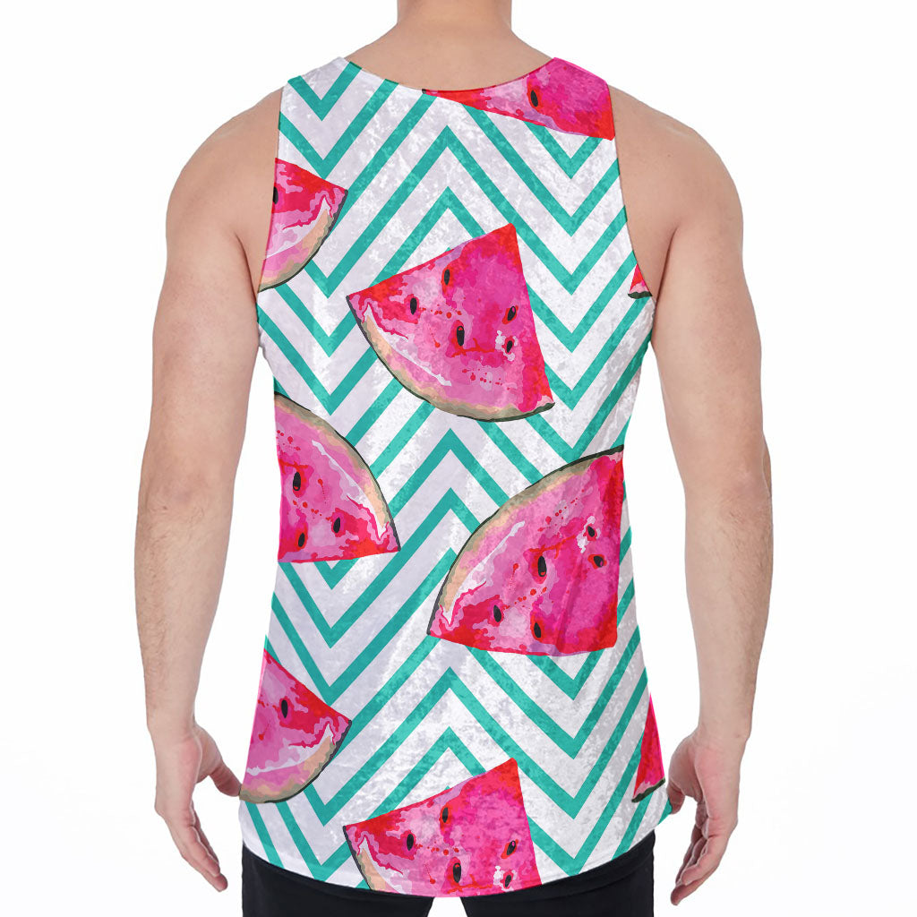 Teal Chevron Watermelon Pattern Print Men's Velvet Tank Top