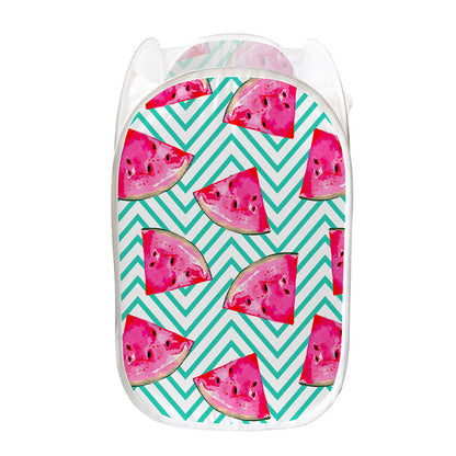 Teal Chevron Watermelon Pattern Print Mesh Laundry Hamper