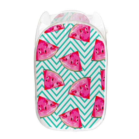 Teal Chevron Watermelon Pattern Print Mesh Laundry Hamper