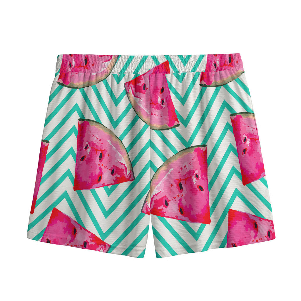 Teal Chevron Watermelon Pattern Print Mesh Shorts