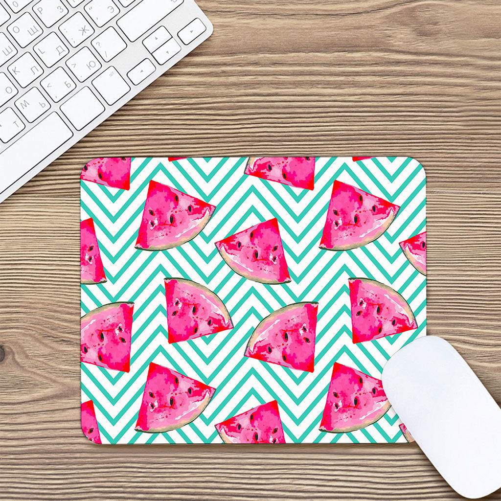 Teal Chevron Watermelon Pattern Print Mouse Pad