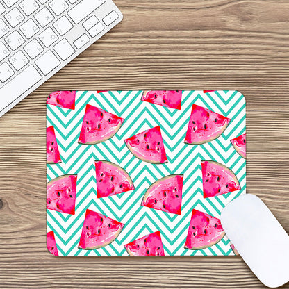 Teal Chevron Watermelon Pattern Print Mouse Pad