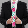 Teal Chevron Watermelon Pattern Print Necktie