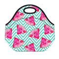 Teal Chevron Watermelon Pattern Print Neoprene Lunch Bag